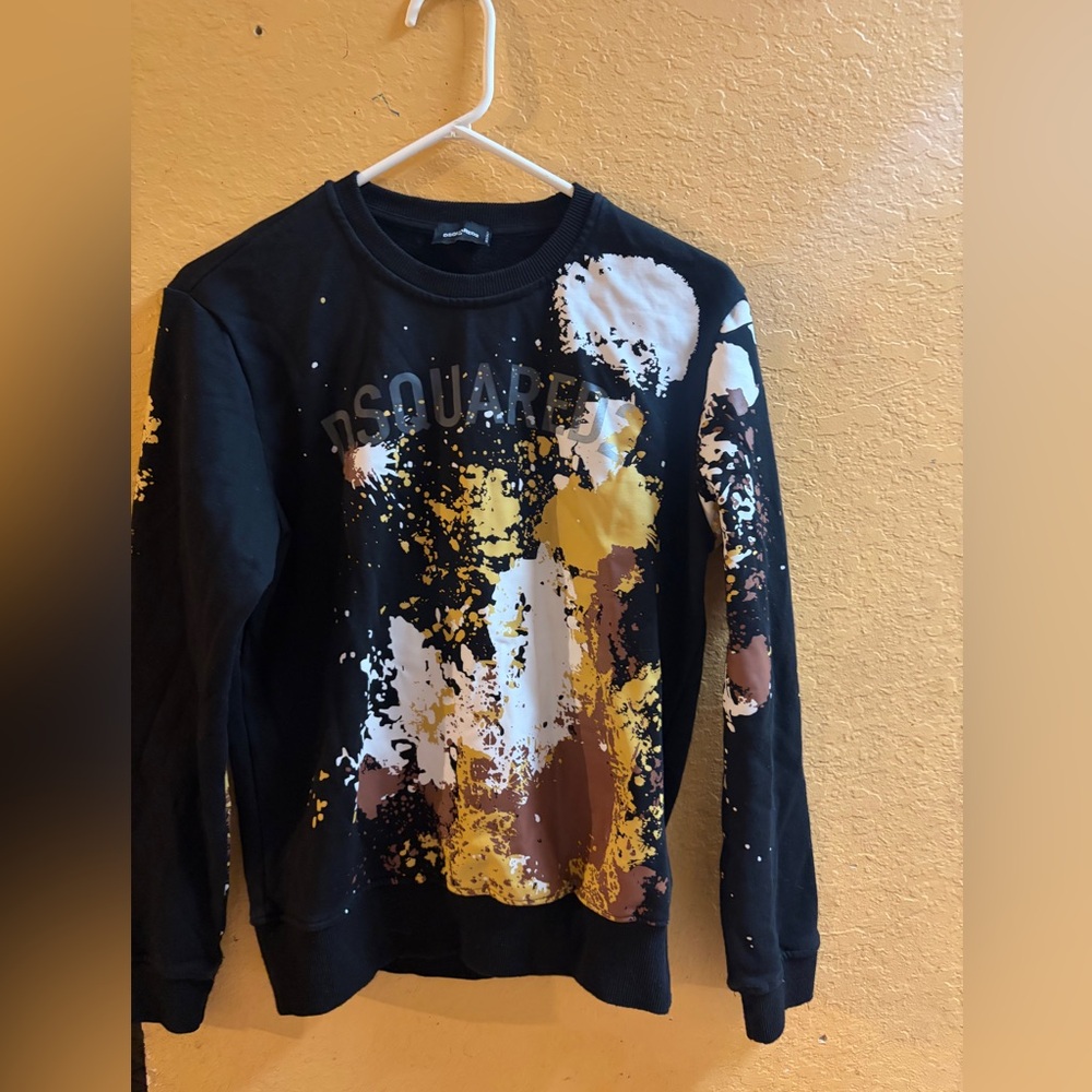 DSQUARED2 Men's Sweater in Black with Yellow and Brown Accents